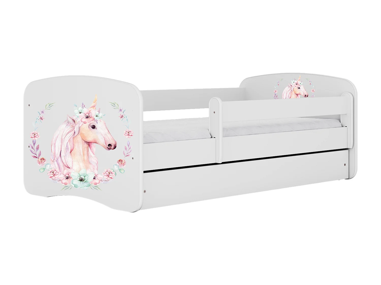 Lit enfant avec tiroir et barrière, matelas inclus - Cheval - 70 x 140 cm