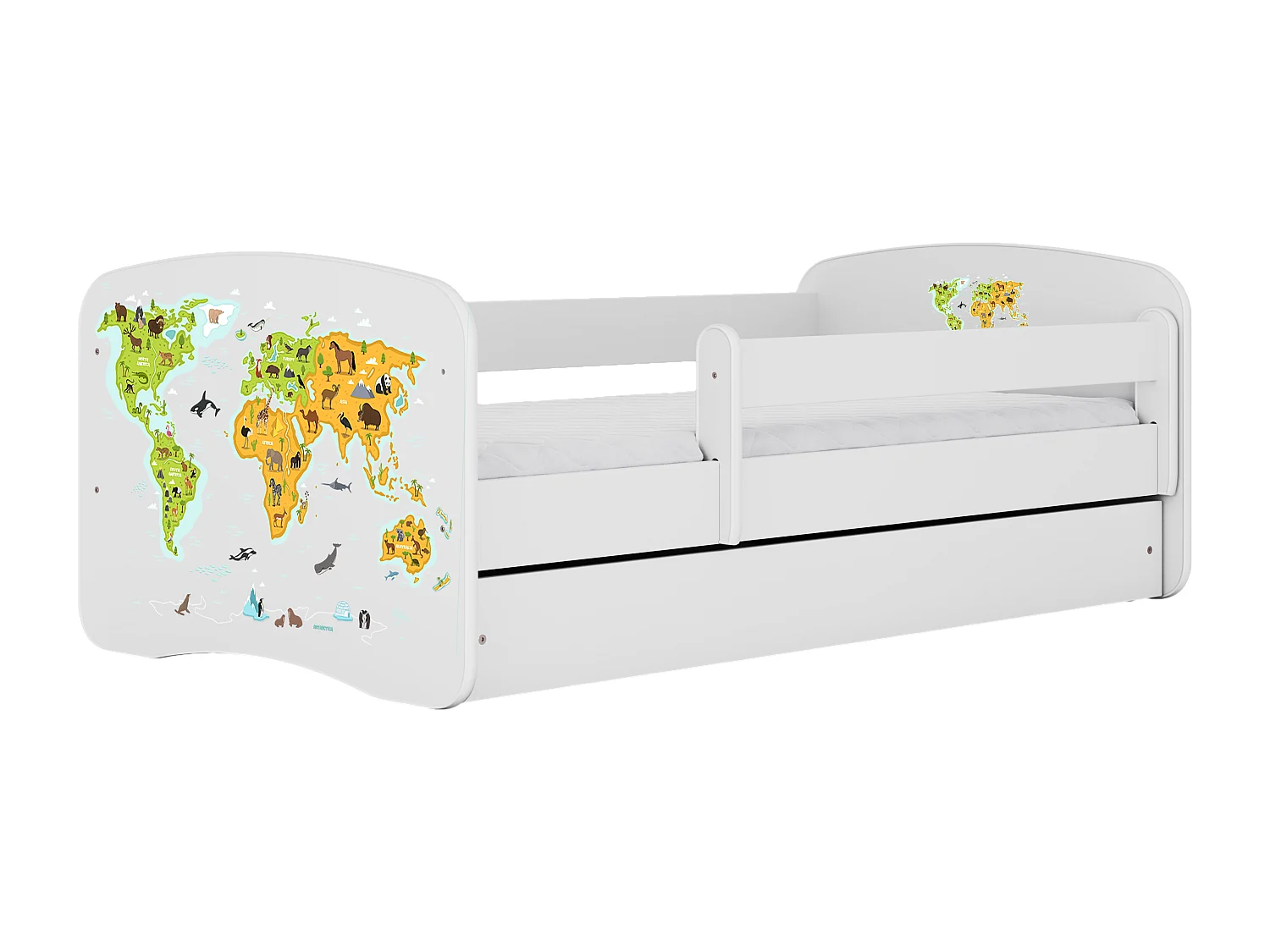 Lit enfant avec tiroir et barrière, matelas inclus - Carte - 80 x 180 cm