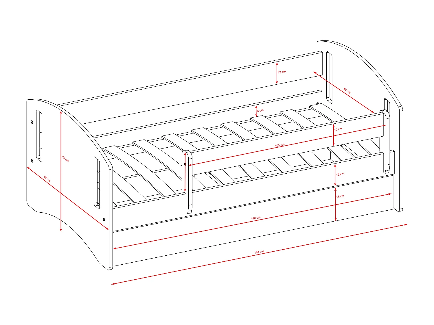 Lit enfant avec tiroir et barrière- CLASSIC II - 80 x 160 cm