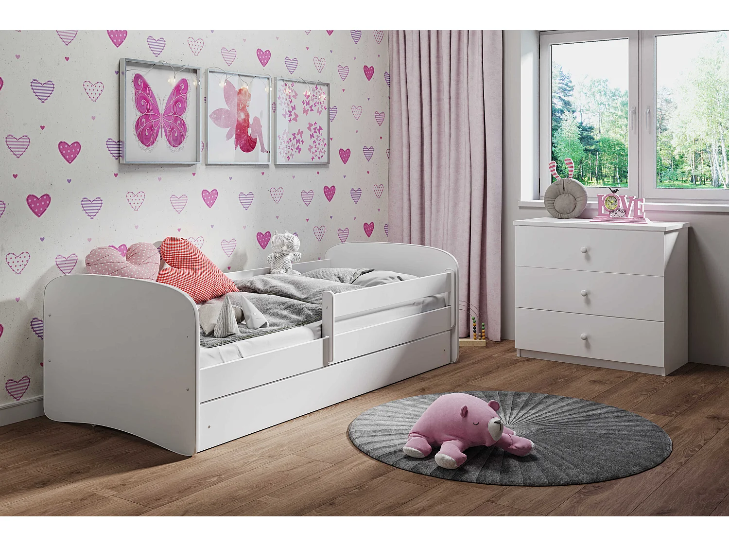 Lit enfant avec tiroir et barrière, matelas inclus - Sans Motif - 80 x 180 cm