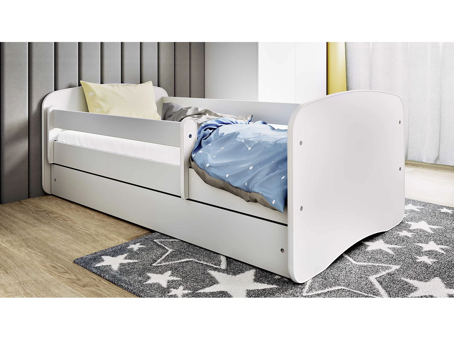 Lit enfant avec tiroir et barrière, matelas inclus - Sans Motif - 80 x 180 cm