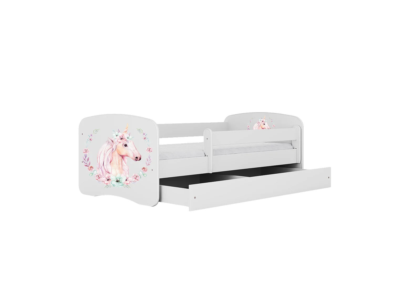 Lit enfant avec tiroir et barrière, matelas inclus - Cheval - 80 x 180 cm