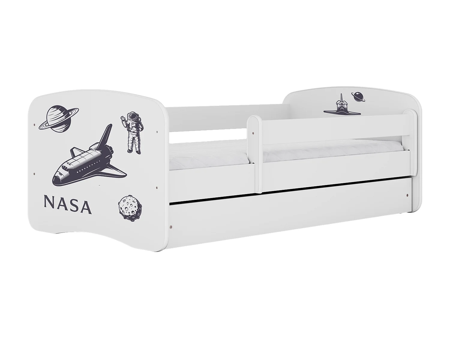 Lit enfant avec tiroir et barrière, matelas inclus - NASA - 80 x 180 cm