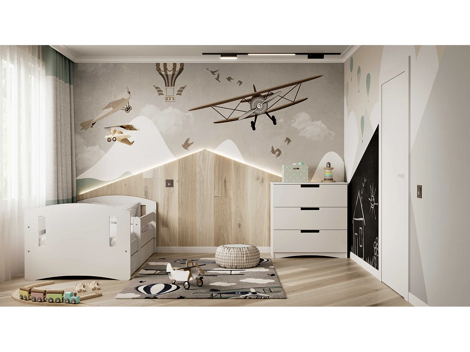 Lit enfant avec tiroir et barrière, matelas inclus - CLASSIC II - 80 x 180 cm