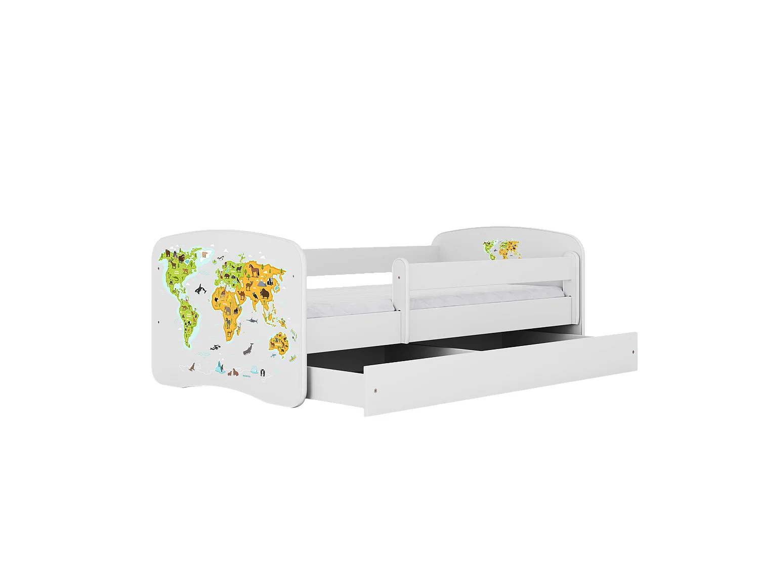 Lit enfant avec tiroir et barrière, matelas inclus - Carte - 70 x 140 cm