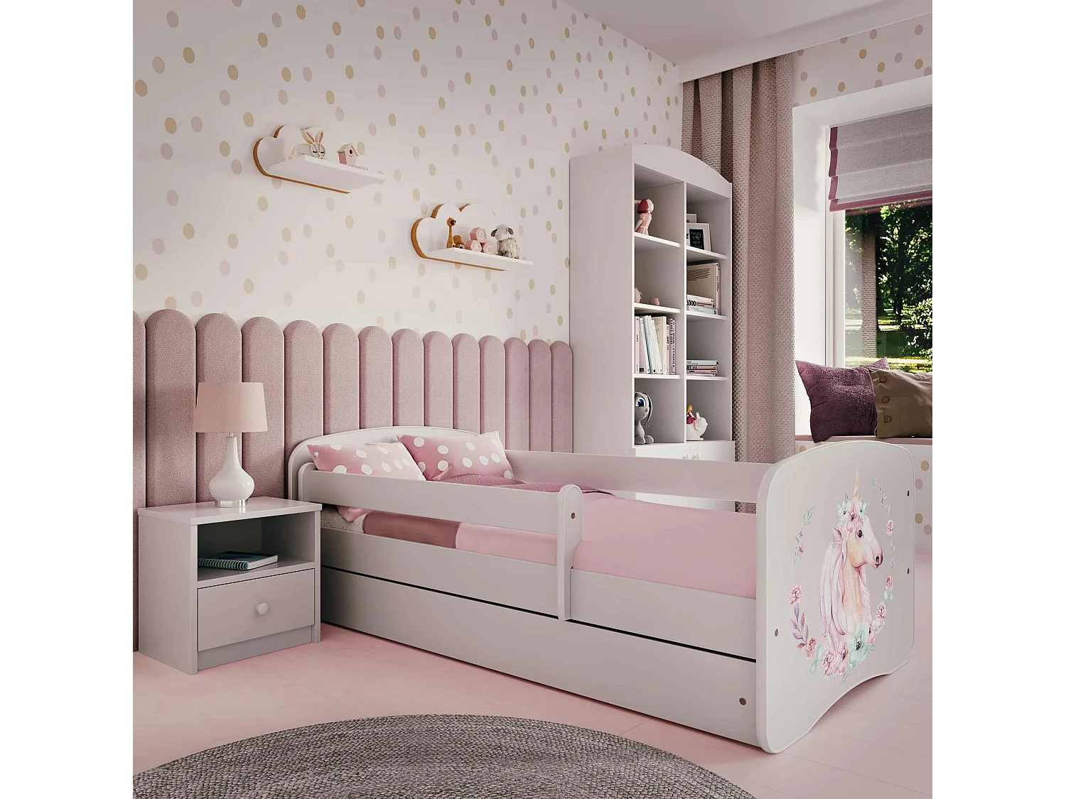 Lit enfant avec tiroir et barrière, matelas inclus - Cheval - 80 x 160 cm