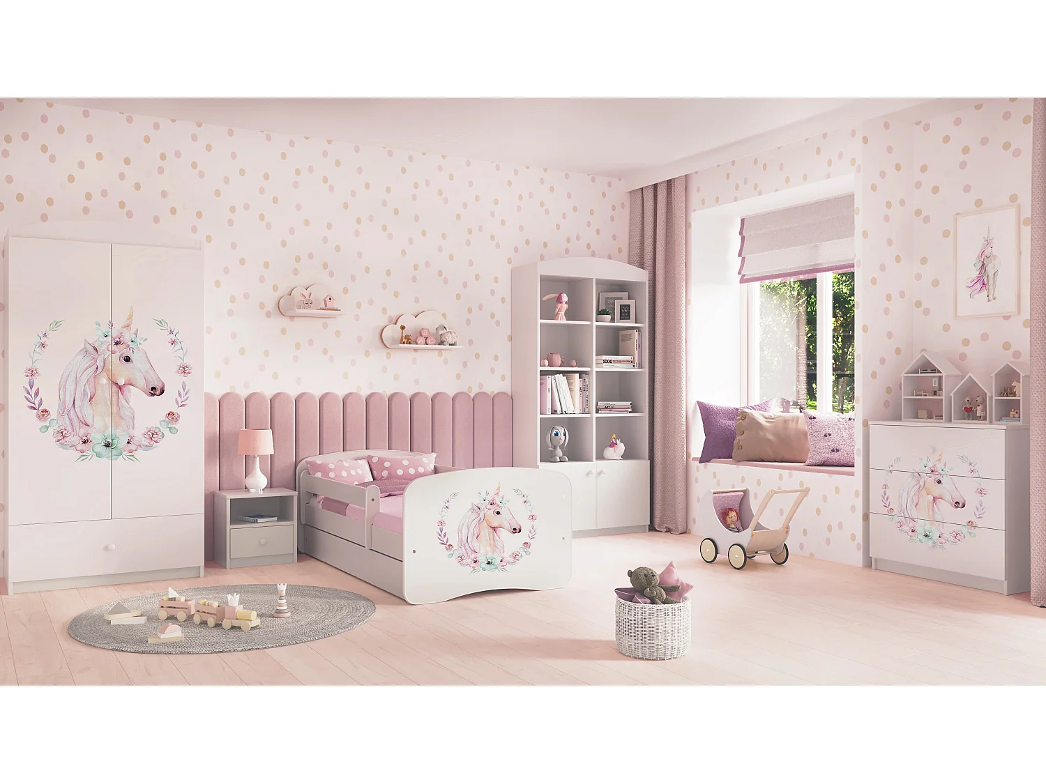 Lit enfant avec tiroir et barrière, matelas inclus - Cheval - 80 x 160 cm