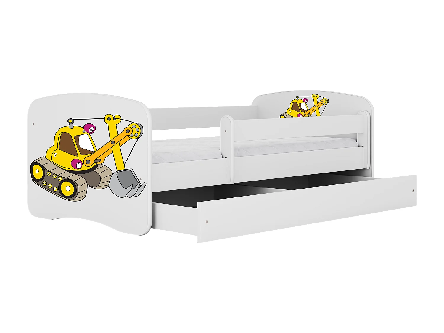 Lit enfant avec tiroir et barrière, matelas inclus - Pelleteuse - 80 x 160 cm