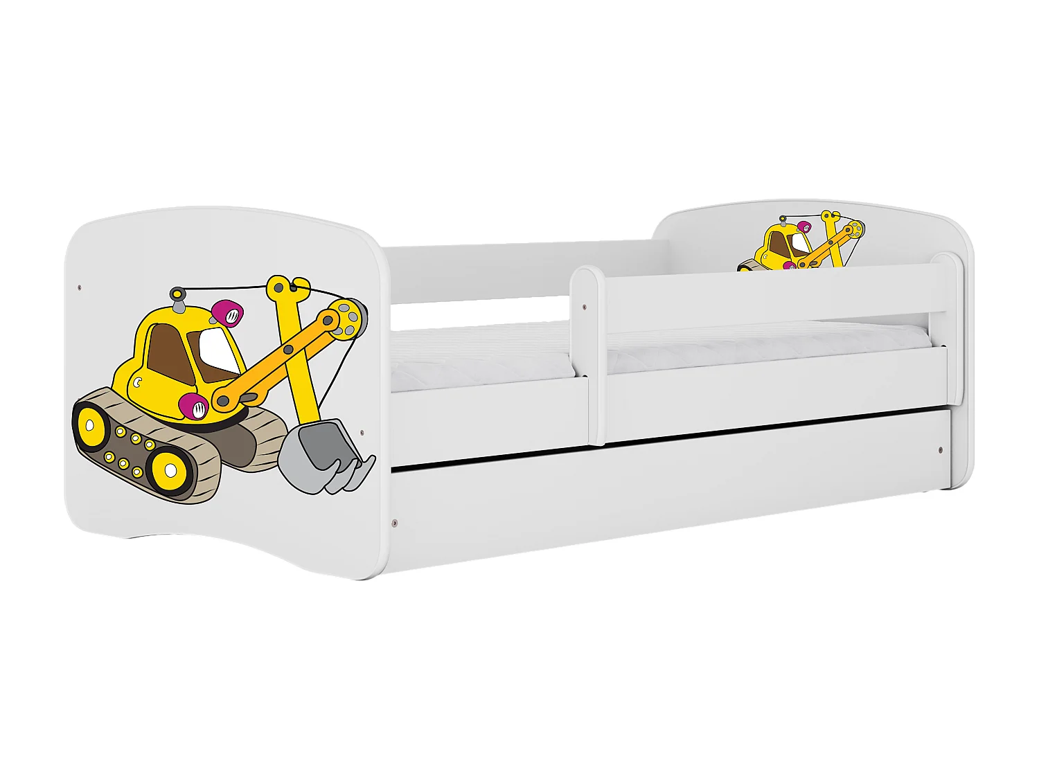 Lit enfant avec tiroir et barrière, matelas inclus - Pelleteuse - 70 x 140 cm