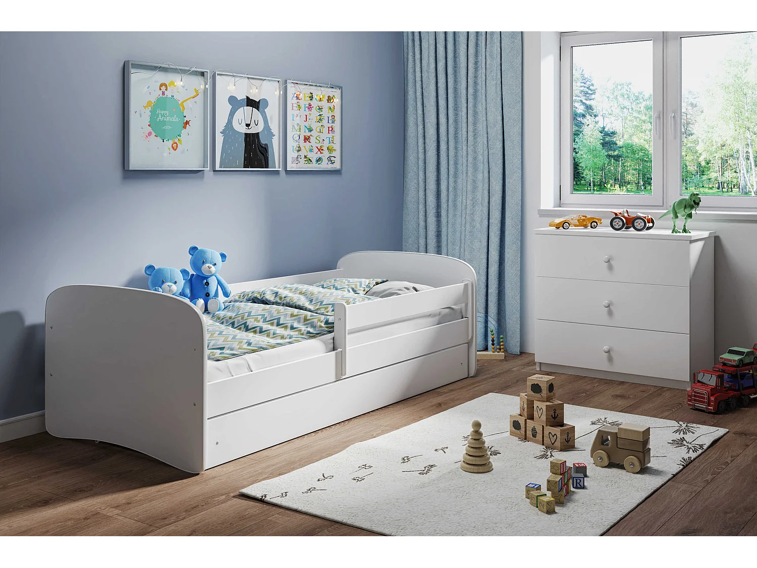 Lit enfant avec tiroir et barrière, matelas inclus - Sans Motif - 70 x 140 cm