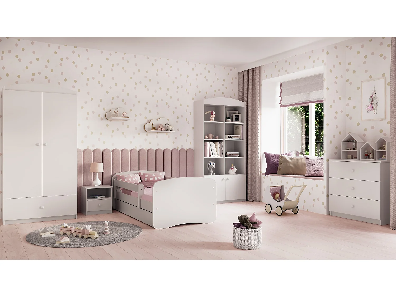 Lit enfant avec tiroir et barrière, matelas inclus - Sans Motif - 70 x 140 cm