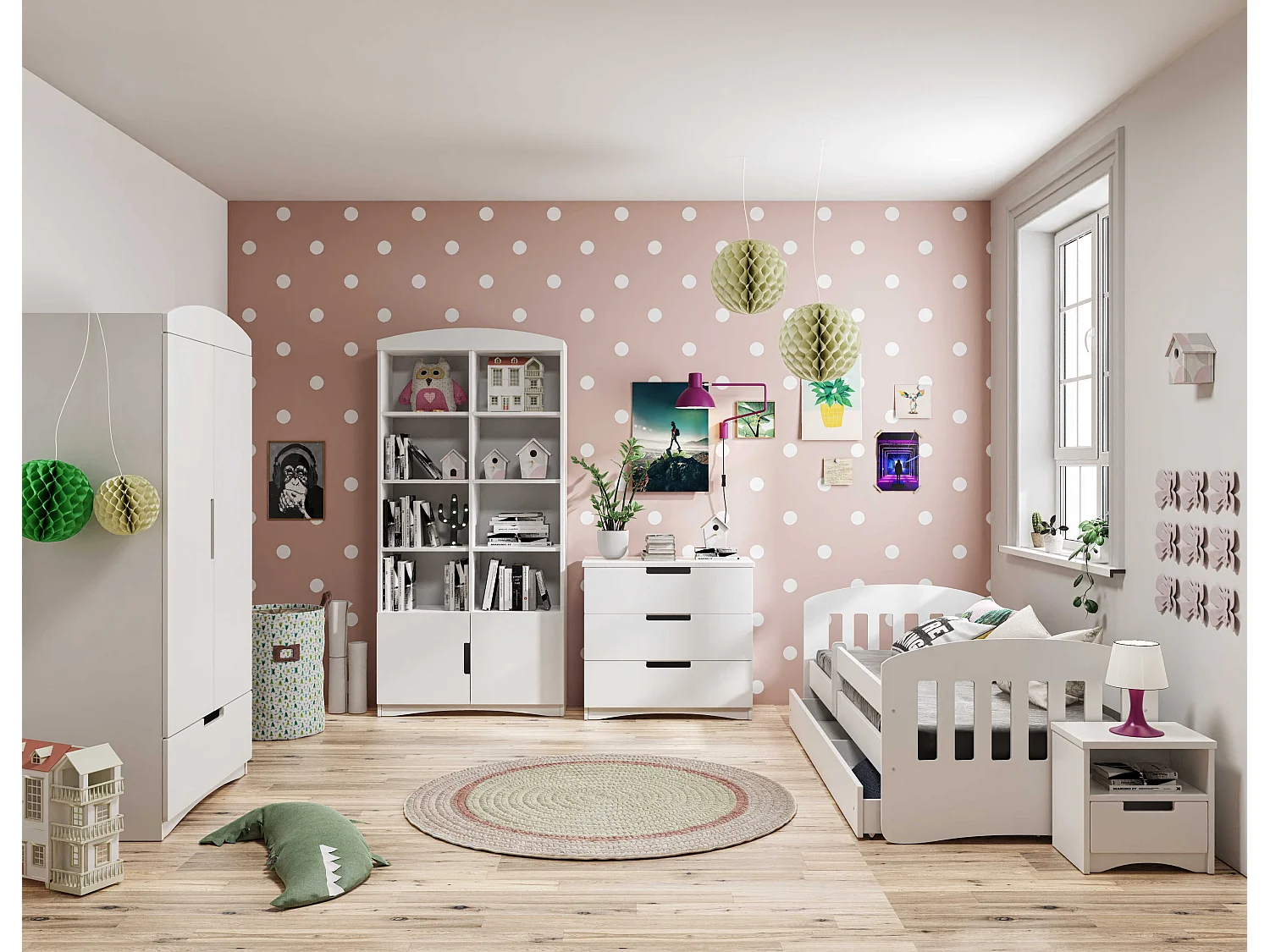 Lit enfant avec tiroir et barrière, matelas inclus - CLASSIC - 80 x 180 cm