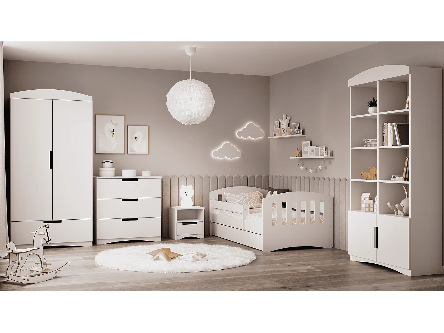 Lit enfant avec tiroir et barrière, matelas inclus - CLASSIC - 80 x 160 cm