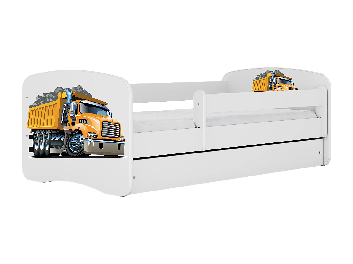 Lit enfant avec tiroir et barrière, matelas inclus - Camion - 70 x 140 cm