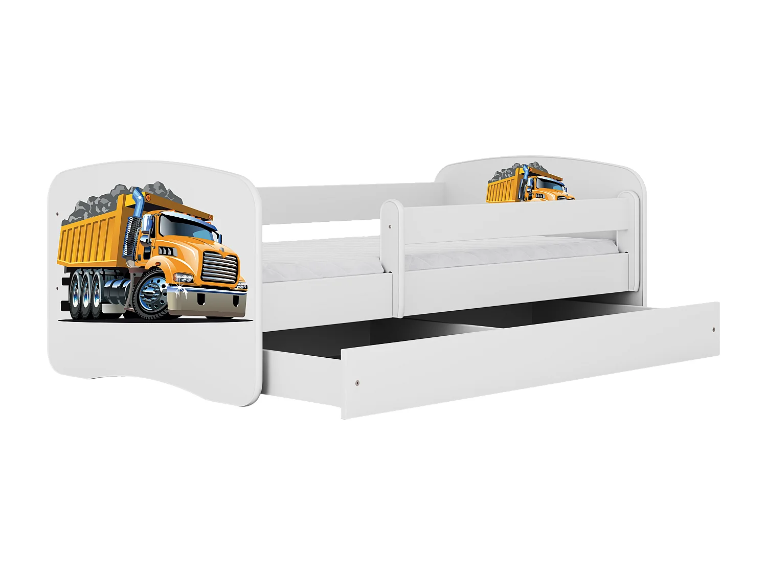 Lit enfant avec tiroir et barrière, matelas inclus - Camion - 70 x 140 cm