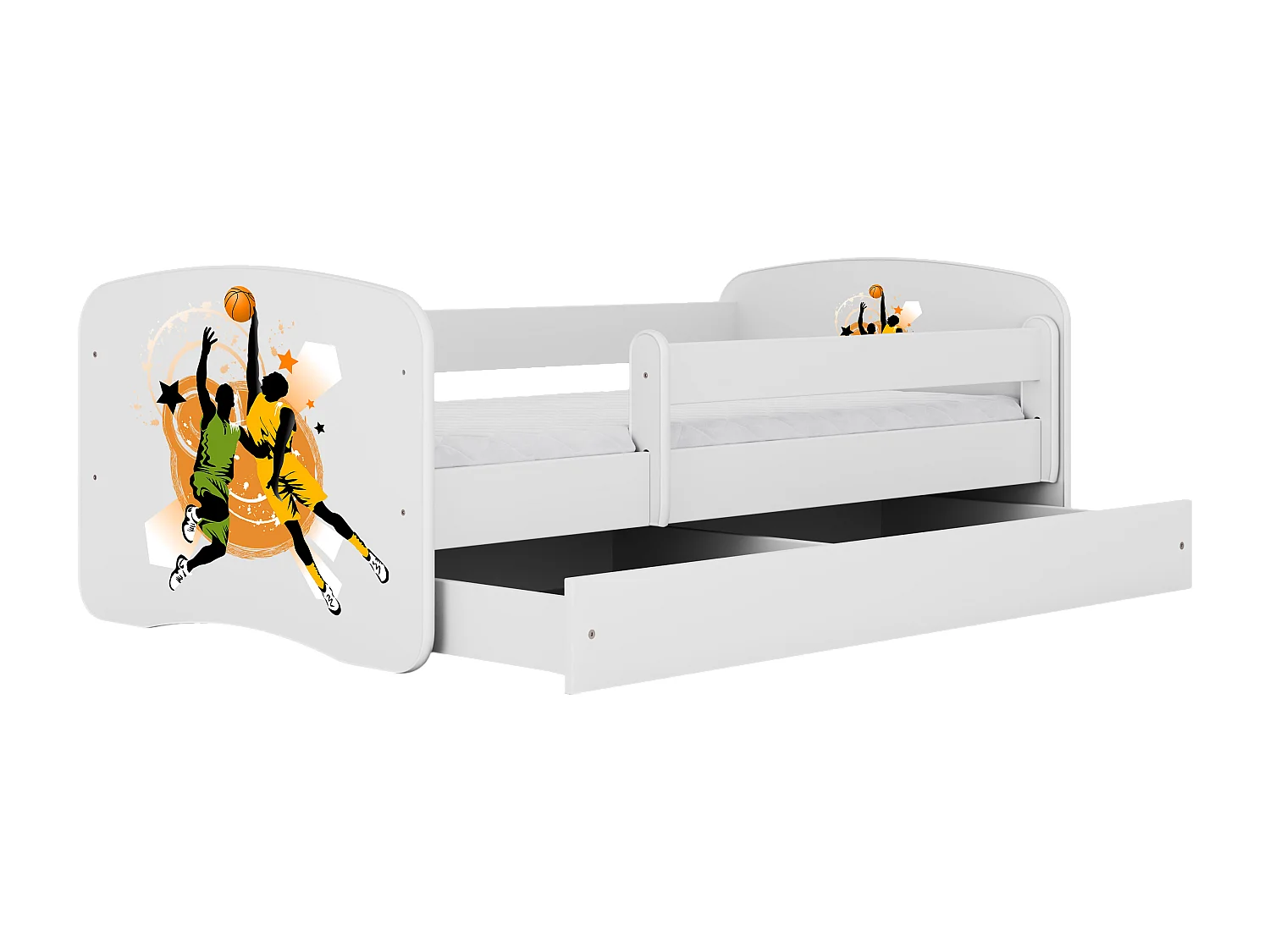 Lit enfant avec tiroir et barrière, matelas inclus - Basketball - 70 x 140 cm