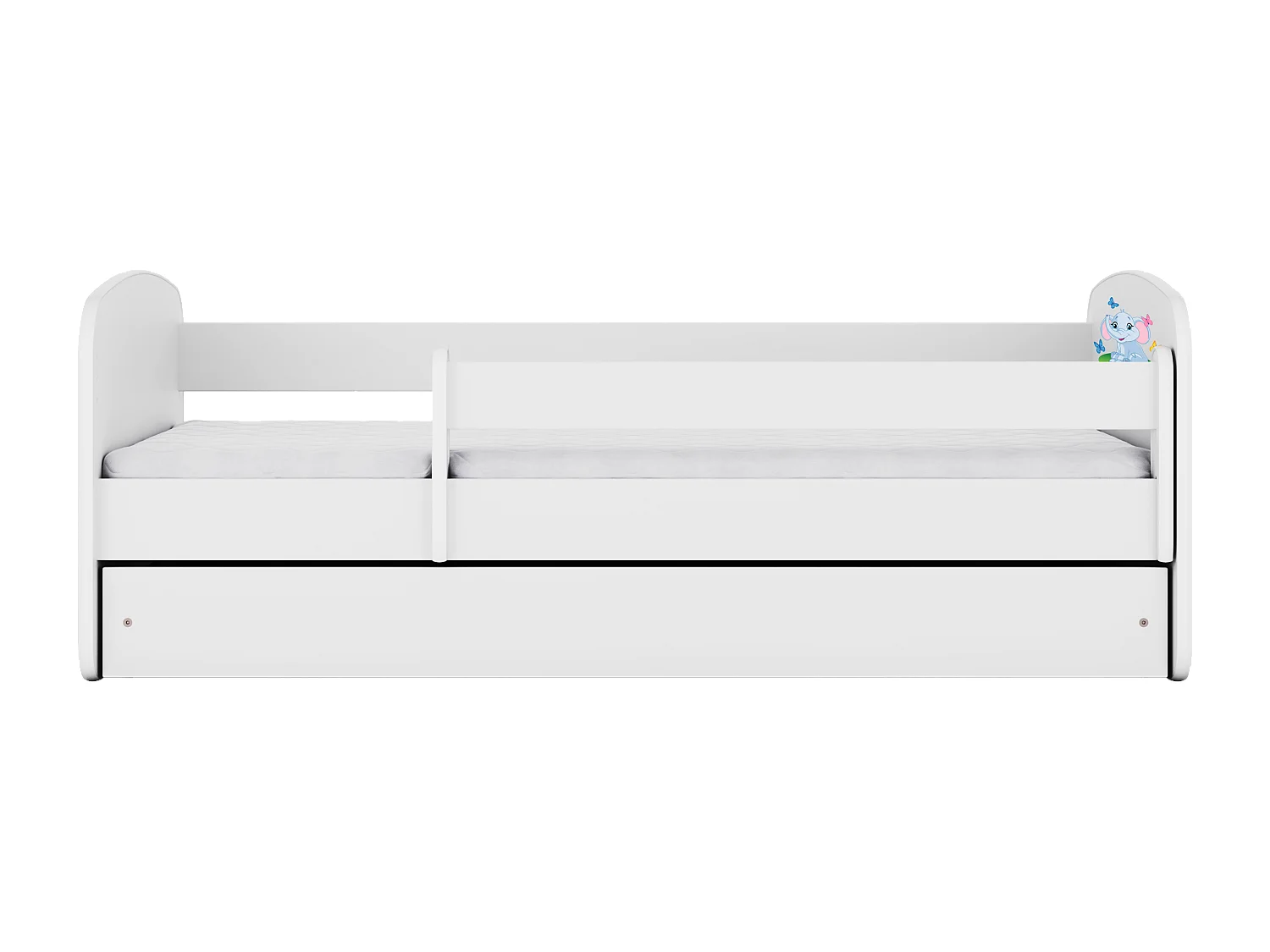 Lit enfant avec tiroir et barrière, matelas inclus - Éléphant - 80 x 180 cm