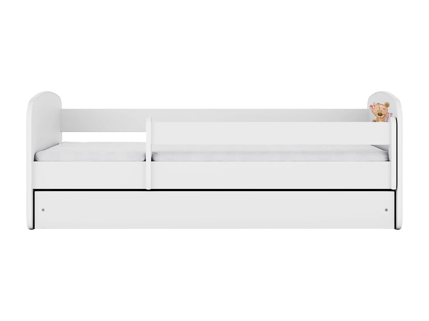 Lit enfant avec tiroir et barrière, matelas inclus - Ourson Fleuri - 80 x 160 cm