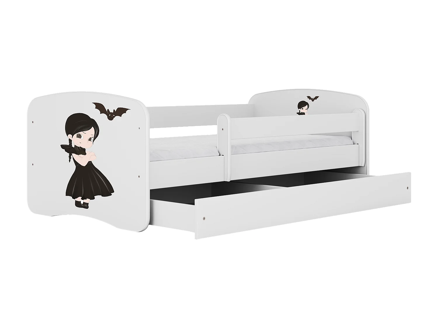 Lit enfant avec tiroir et barrière, matelas inclus - Wednesday - 80 x 180 cm