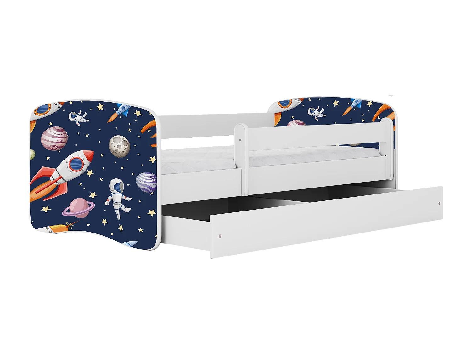 Lit enfant avec tiroir et barrière, matelas inclus - Cosmos - 70 x 140 cm