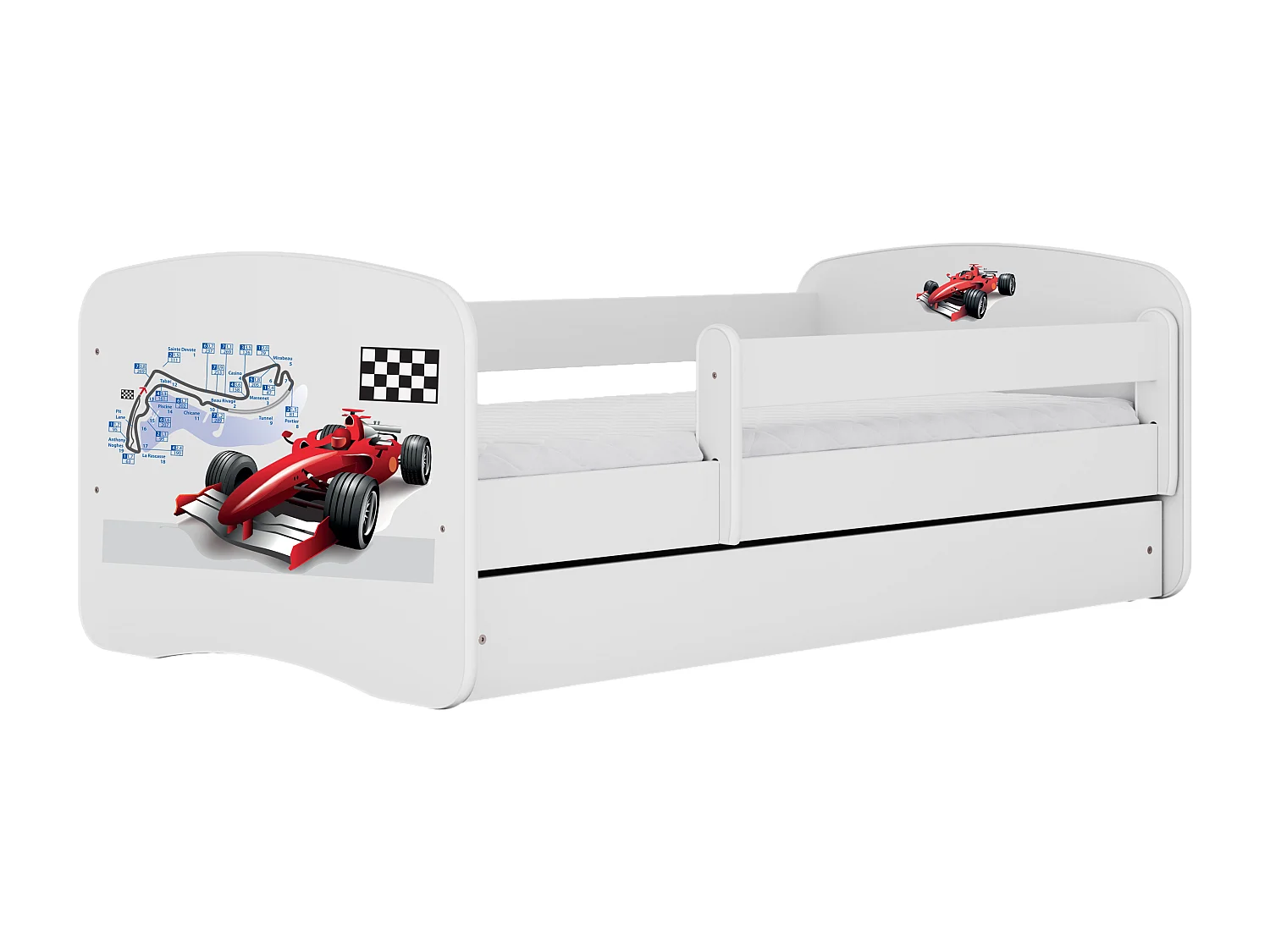 Lit enfant avec tiroir et barrière, matelas inclus - Formule 1 - 70 x 140 cm