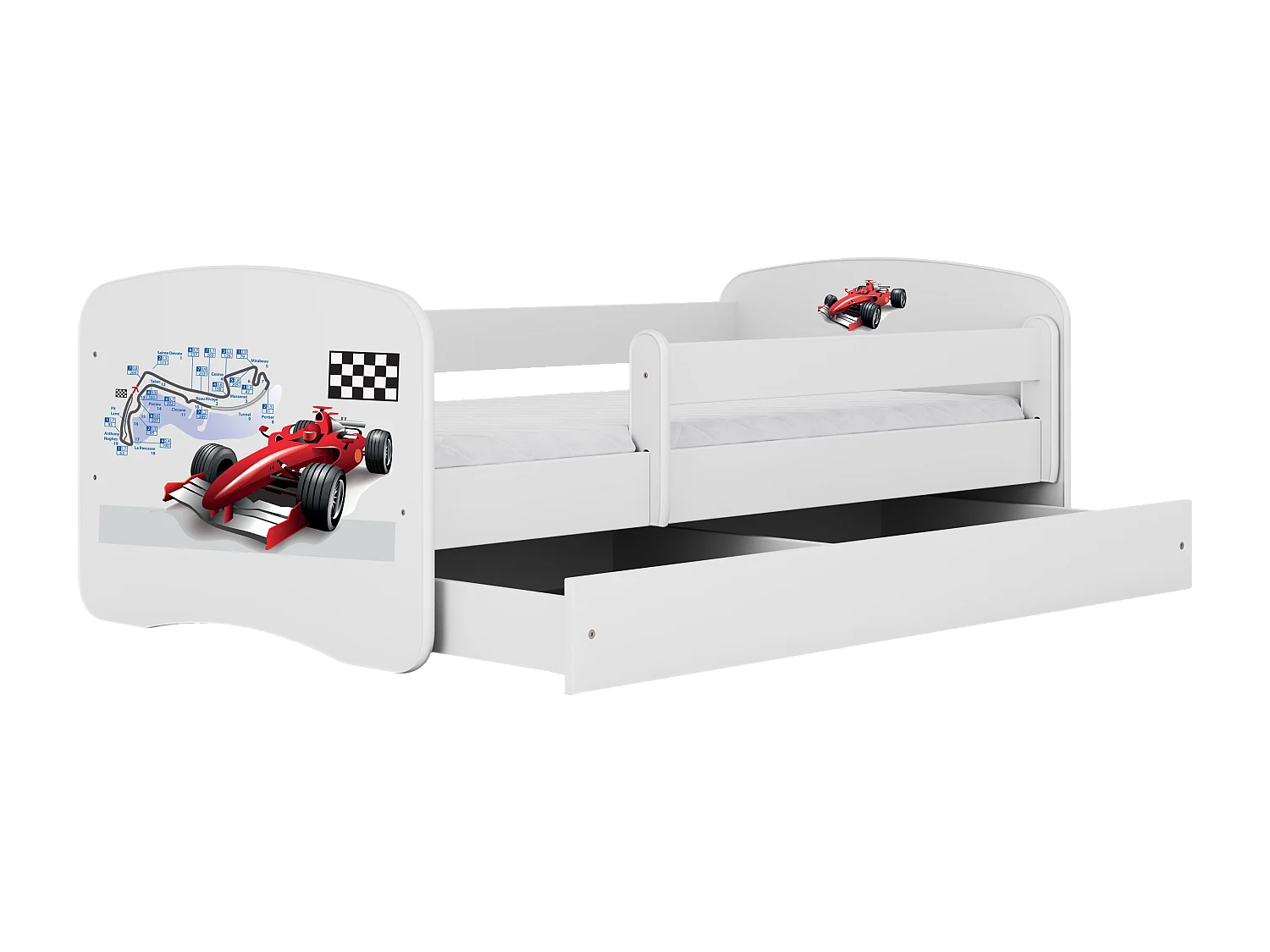 Lit enfant avec tiroir et barrière, matelas inclus - Formule 1 - 70 x 140 cm