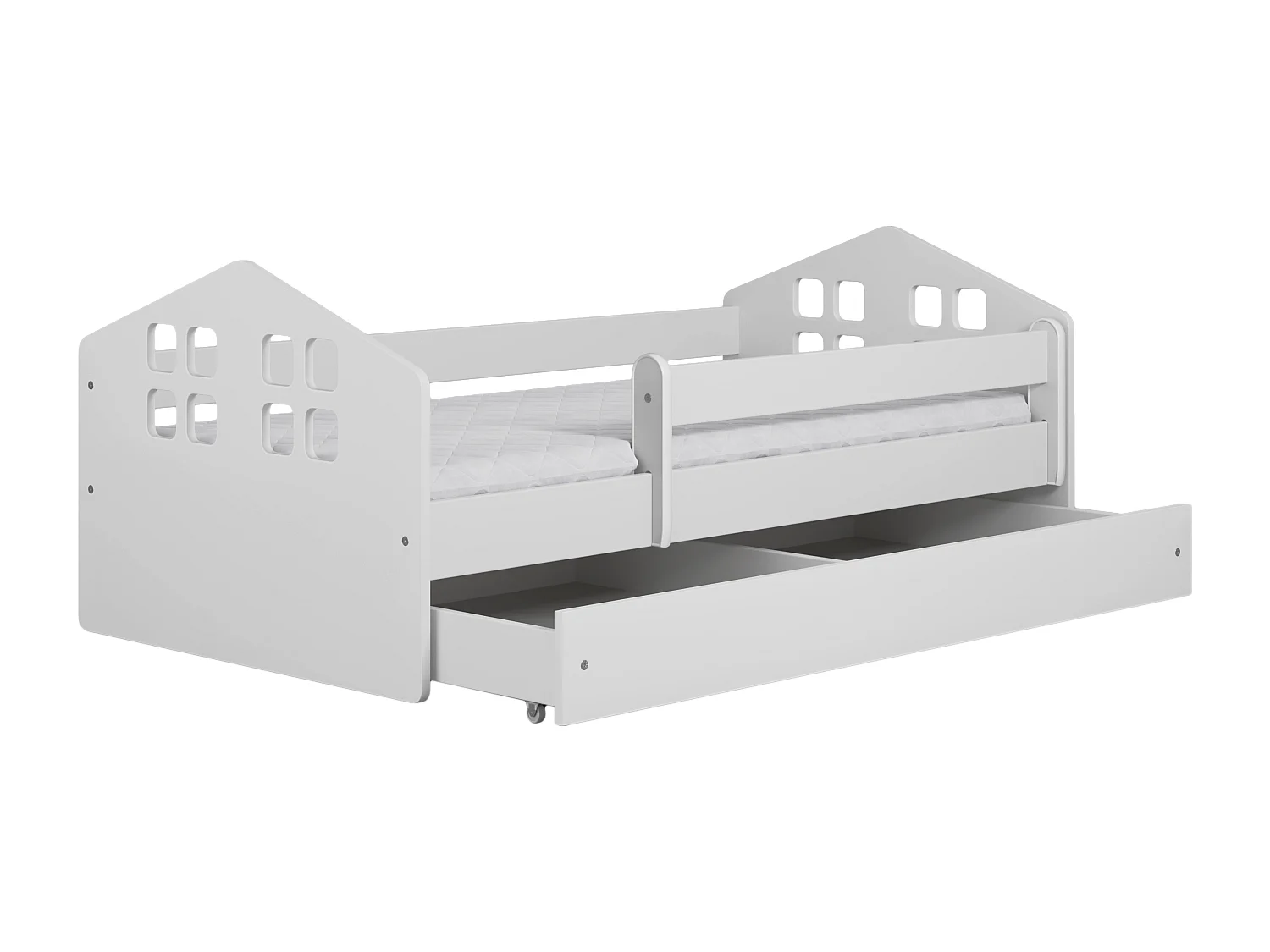 Lit enfant avec tiroir et barrière, matelas inclus - Kacper - 80 x 180 cm