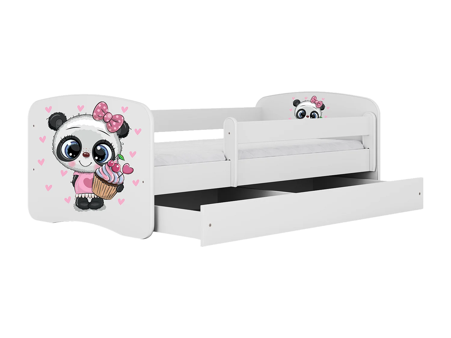 Lit enfant avec tiroir et barrière, matelas inclus - Panda - 80 x 180 cm