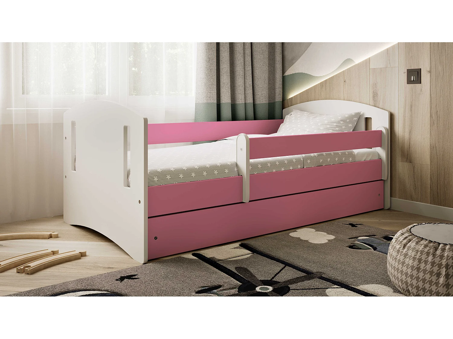 Kinderbett Jugendbett CLASSIC II 70x140, 80x160, 80x180 cm - Komplettset mit Schublade & Rausfallschutz