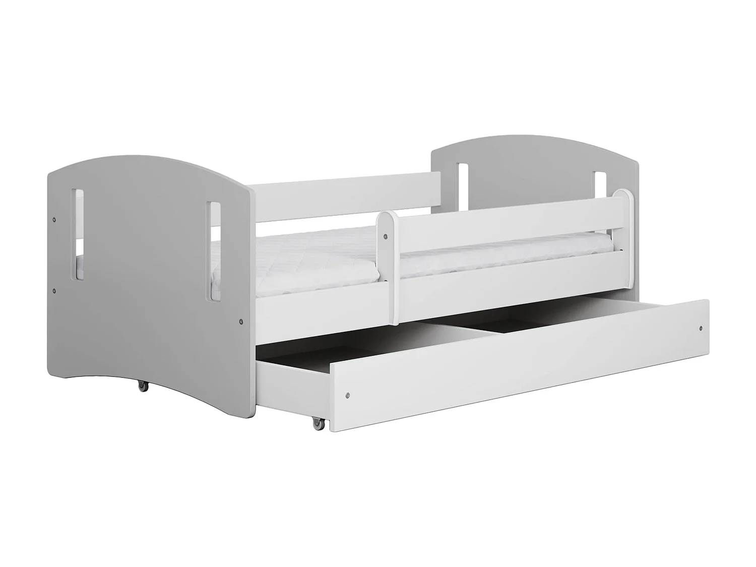 Lit enfant avec tiroir et barrière, matelas inclus - CLASSIC II - 80 x 180 cm