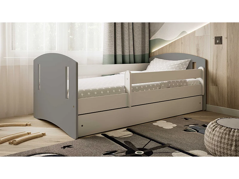 Lit enfant avec tiroir et barrière, matelas inclus - CLASSIC II - 80 x 180 cm
