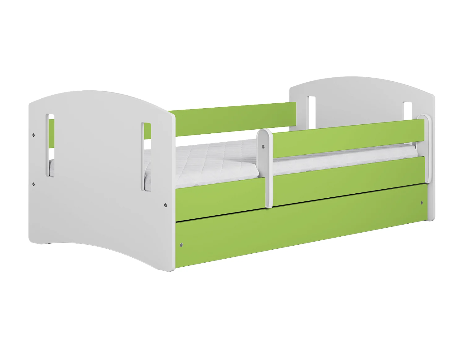 Lit enfant avec tiroir et barrière, matelas inclus - CLASSIC II - 80 x 180 cm