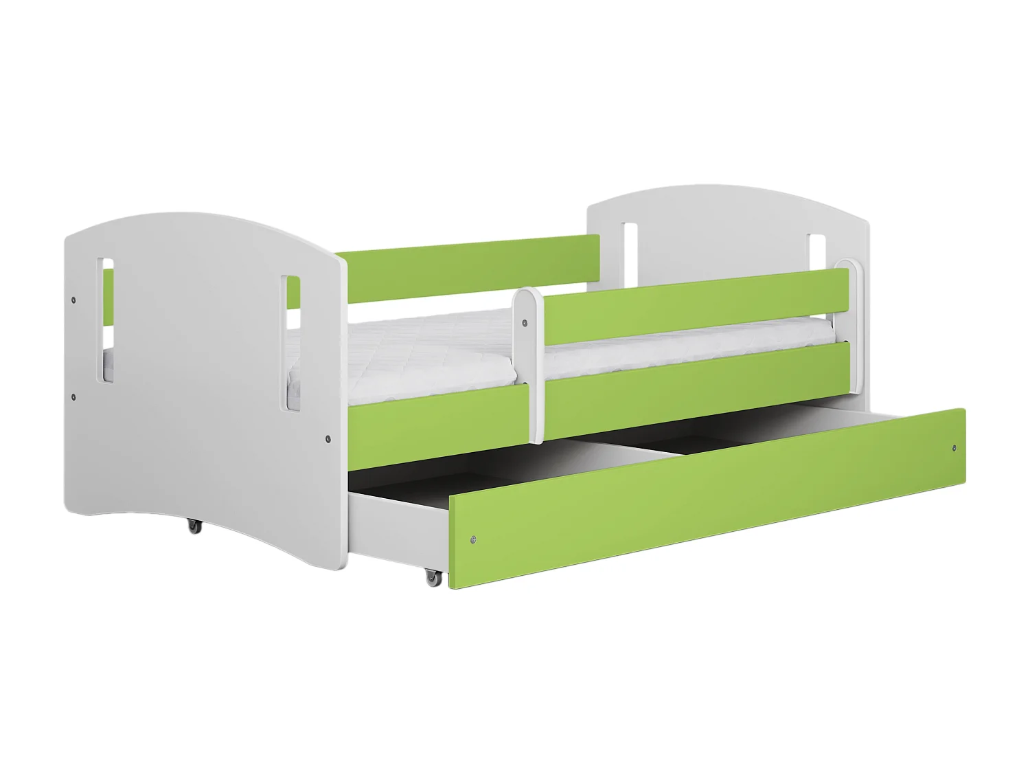 Lit enfant avec tiroir et barrière, matelas inclus - CLASSIC II - 80 x 180 cm