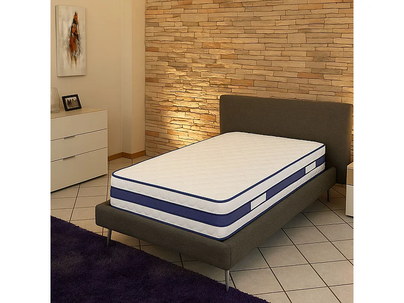 Lattex Blue Matelas 80x190 Mousse rembourrage 100 % polesther - Hauteur 29 cm - Soutien Très Ferme - Face Hiver avec Laine - Face été avec Lin - (80_x_190_cm)