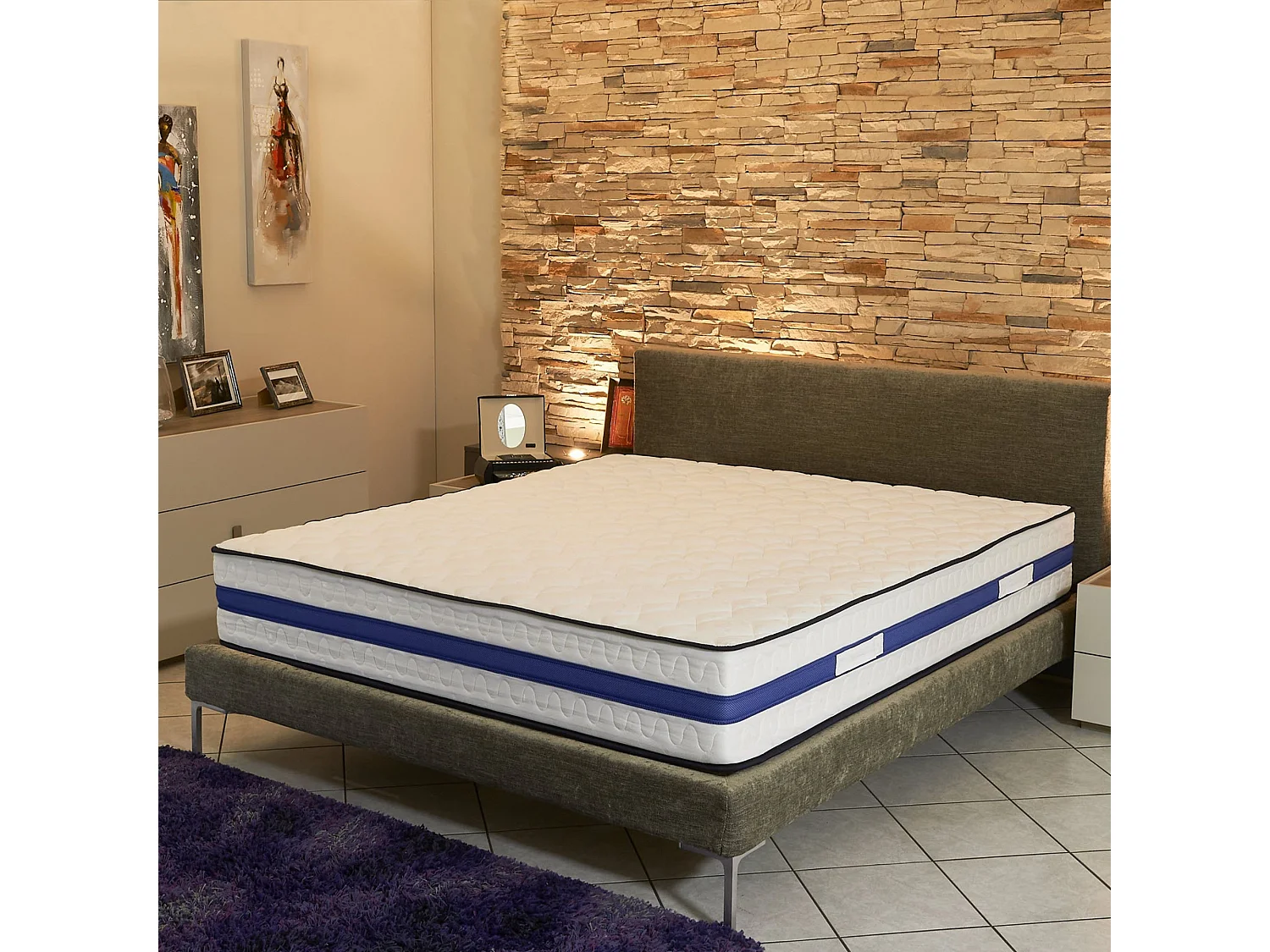 MATELAS 140x190 cm - 29 cm d'épaisseur - Face Hiver Laine - Face Ete Lin - Soutien Ferme - Confort Optimal - Usage Quotidien - MATELAS BLUE