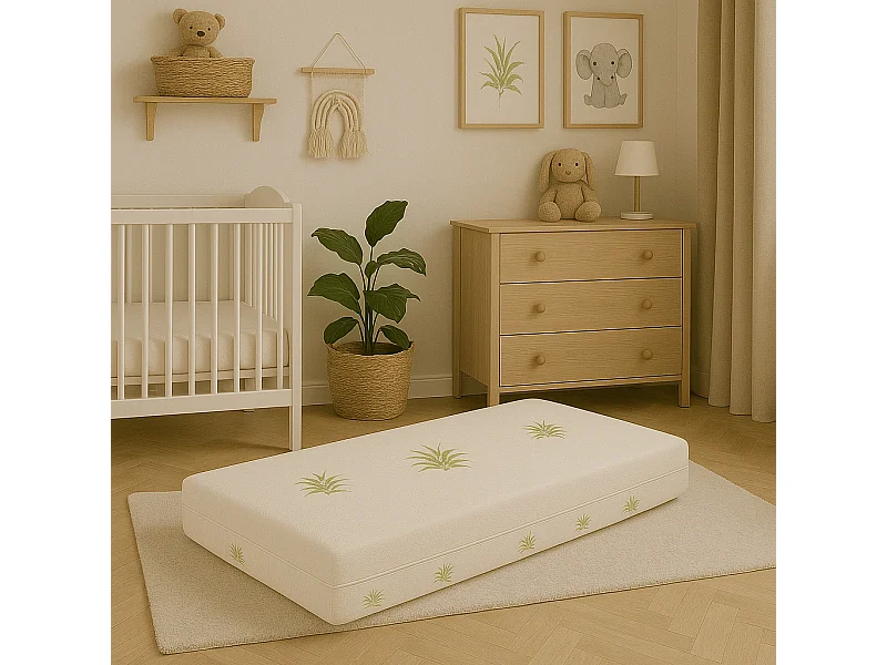 Matelas bébé 70x140 cm Hauteur 15 cm - Tissu avec - Déhoussable Housse Lavable-Tissu 100 % polyester 240 gr/m2 - ame: mousse 100 % polyurethane 14 cm 33 Kg/m3 (