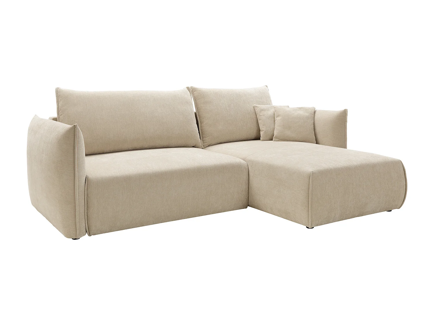 Canapé d'angle droit convertible en tissu texturé beige CARISU