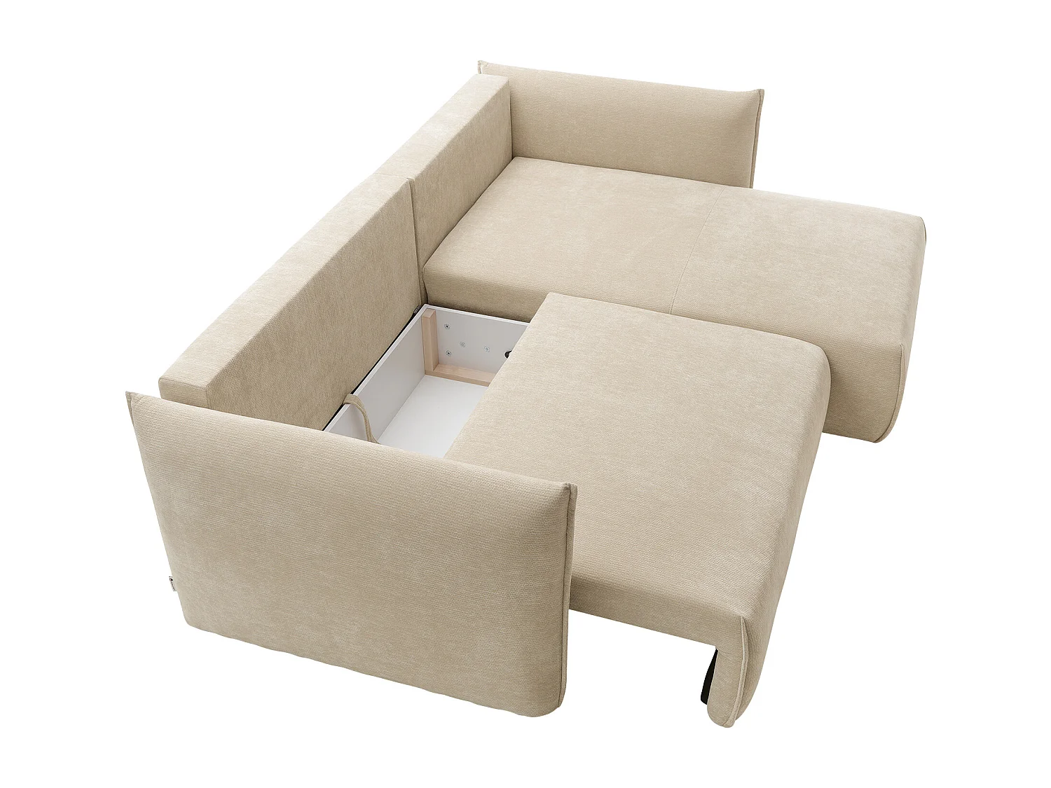 Canapé d'angle droit convertible en tissu texturé beige CARISU