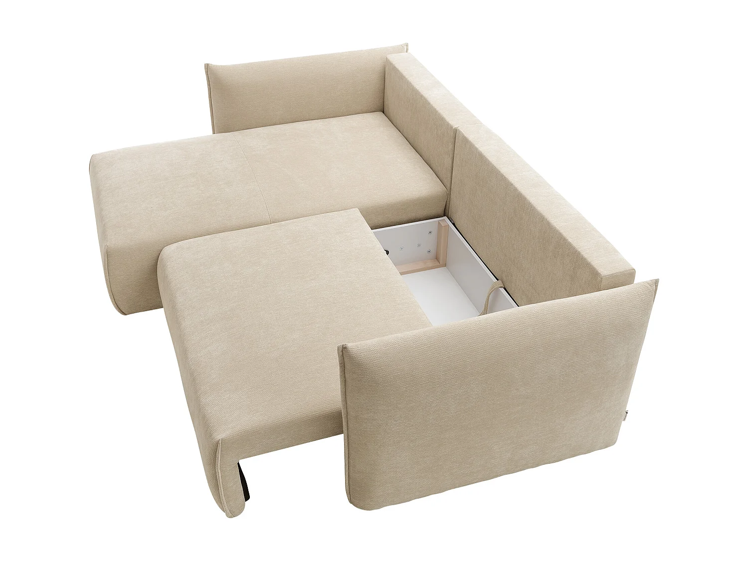 Canapé d'angle gauche convertible en tissu texturé beige CARISU