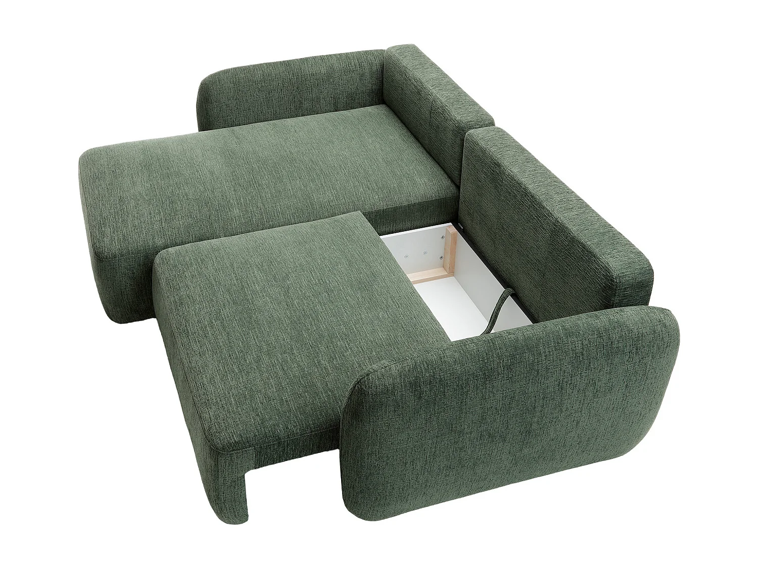 Canapé d'angle gauche convertible en tissu chenille vert sapin PLUFATI