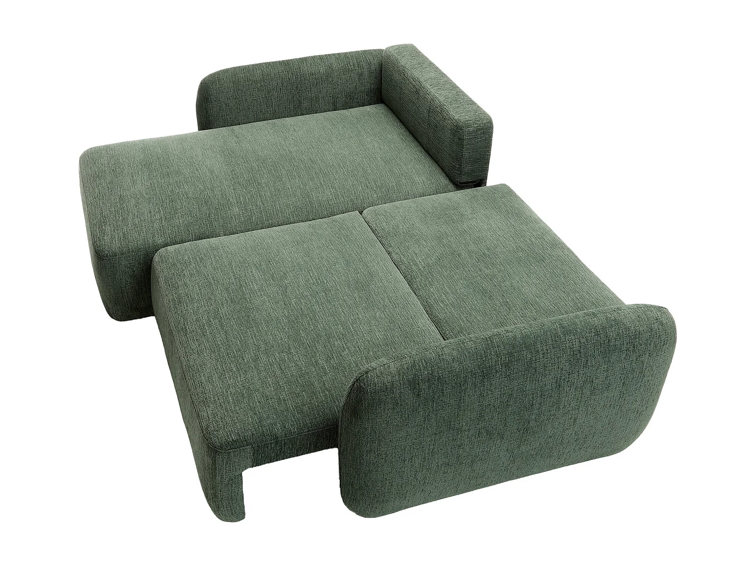 Canapé d'angle gauche convertible en tissu chenille vert sapin PLUFATI