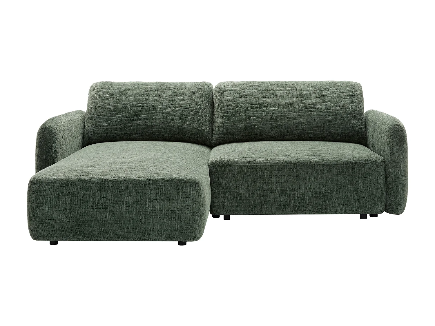 Canapé d'angle gauche convertible en tissu chenille vert sapin PLUFATI