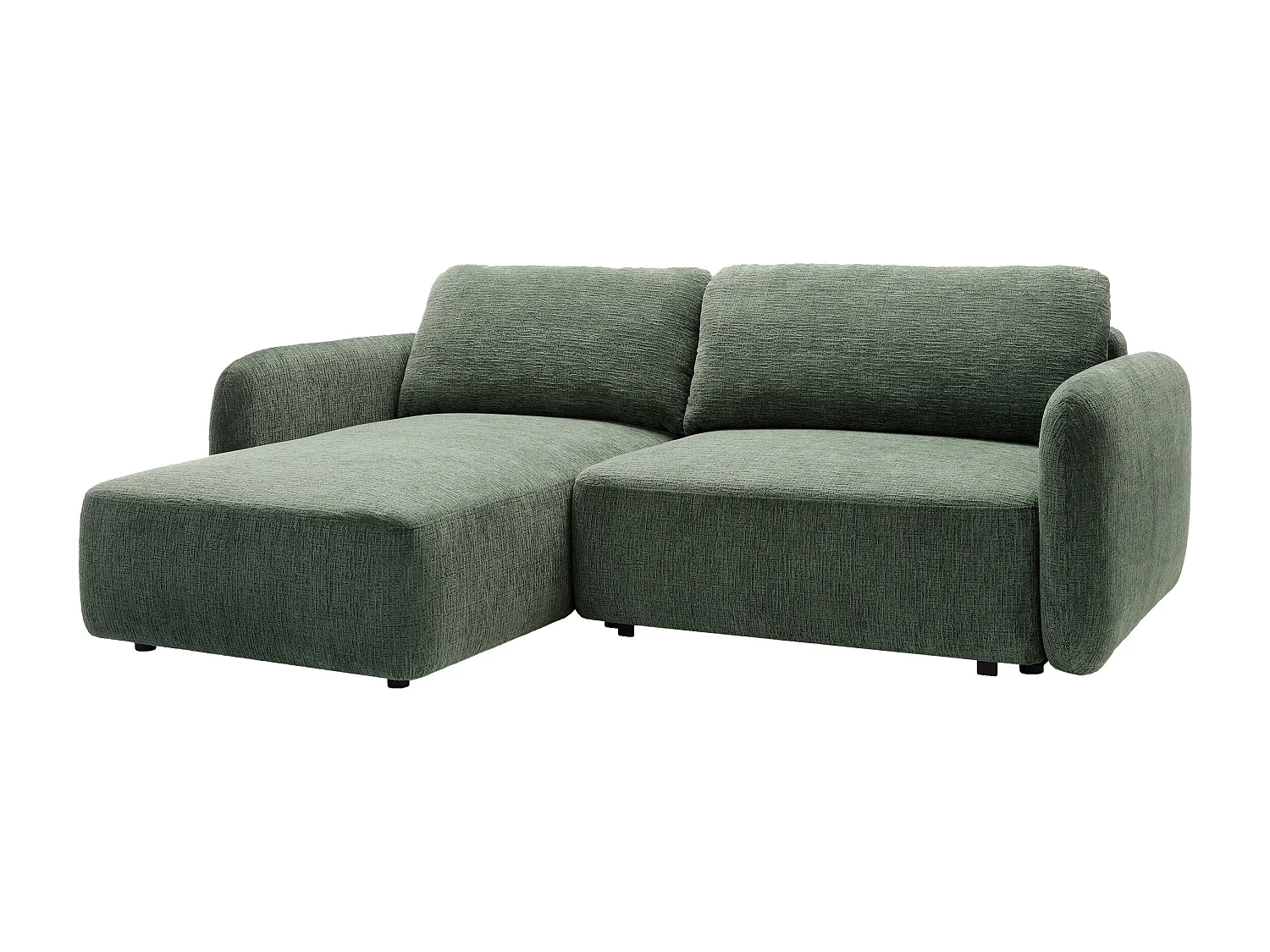 Canapé d'angle gauche convertible en tissu chenille vert sapin PLUFATI