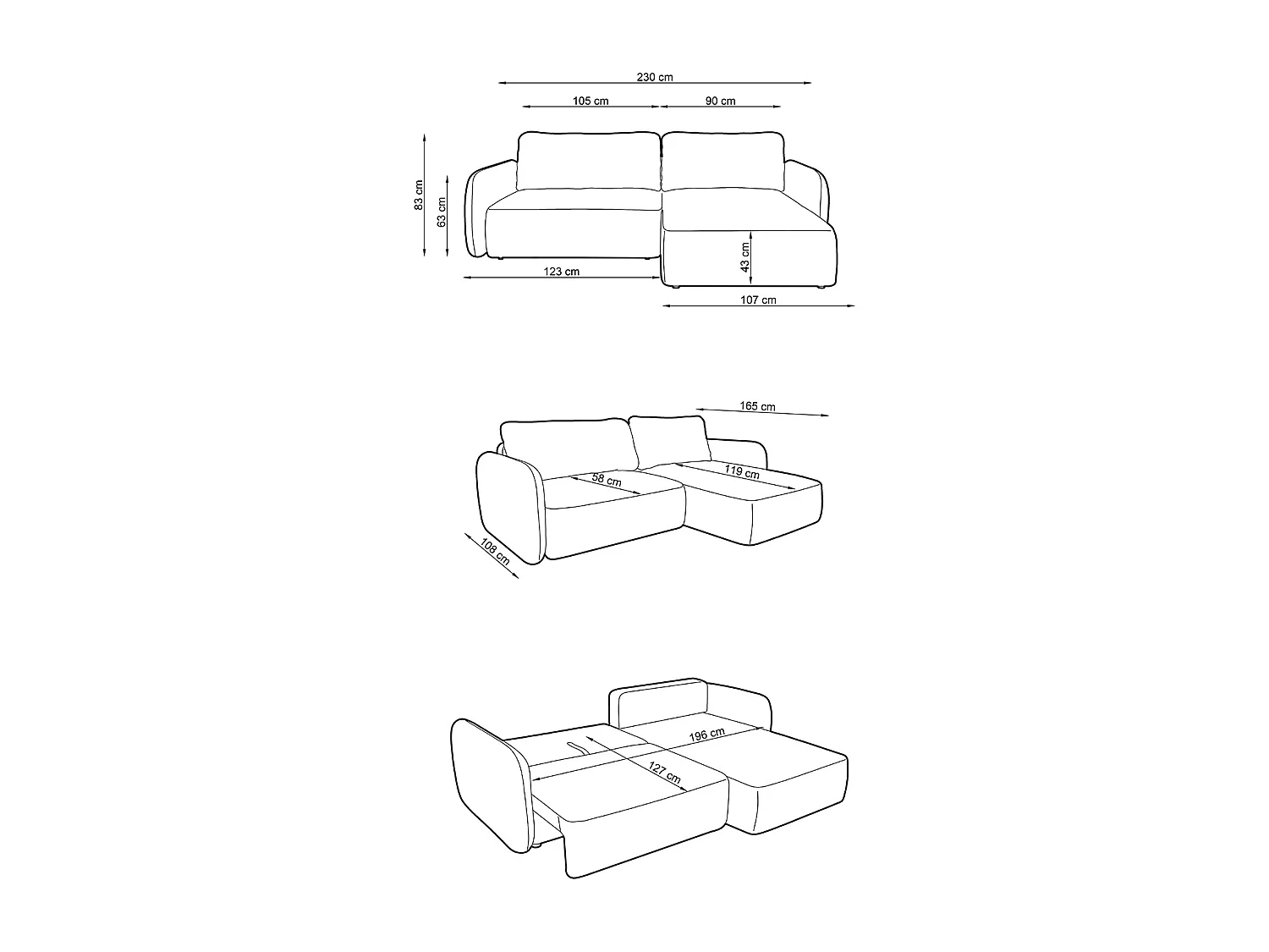 Canapé d'angle gauche convertible en tissu chenille blanc cassé PLUFATI