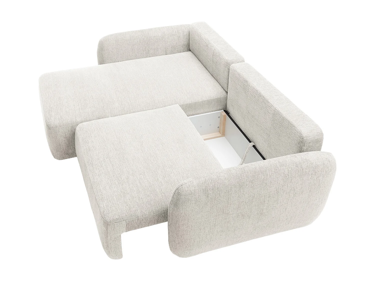 Canapé d'angle gauche convertible en tissu chenille blanc cassé PLUFATI
