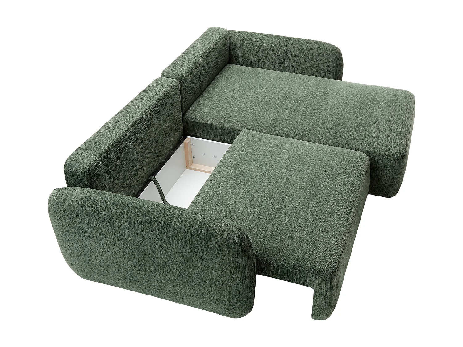 Canapé d'angle droit convertible en tissu chenille vert sapin PLUFATI