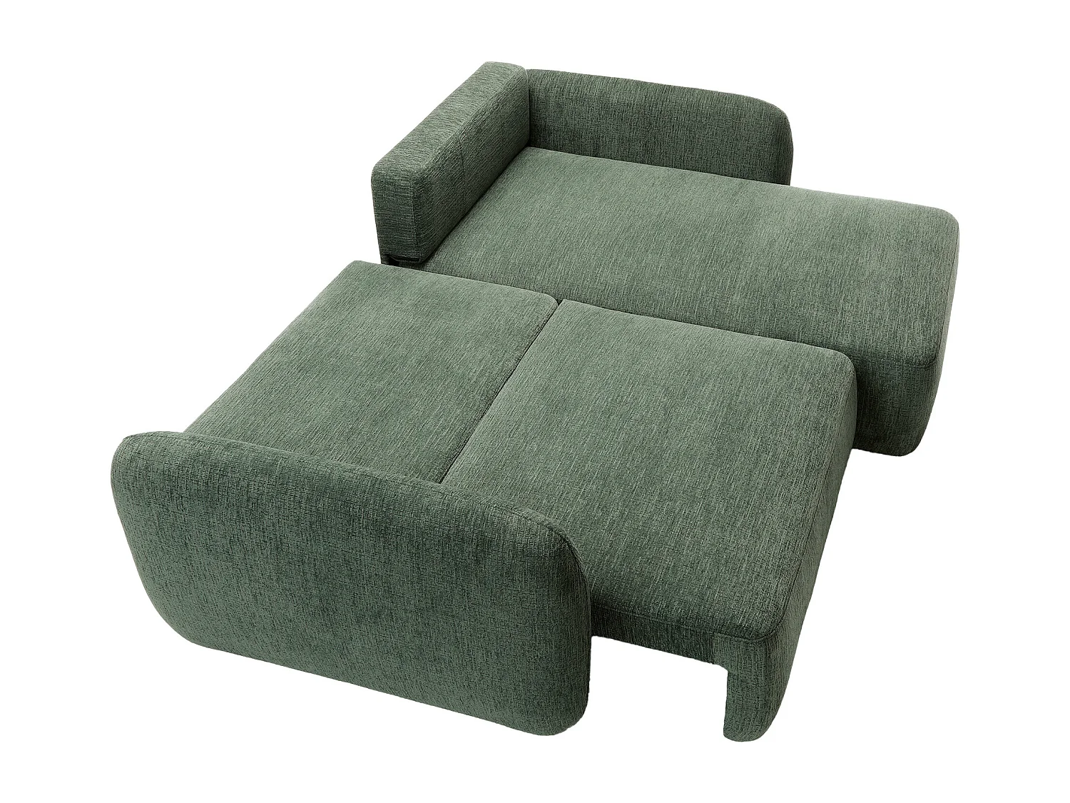Canapé d'angle droit convertible en tissu chenille vert sapin PLUFATI