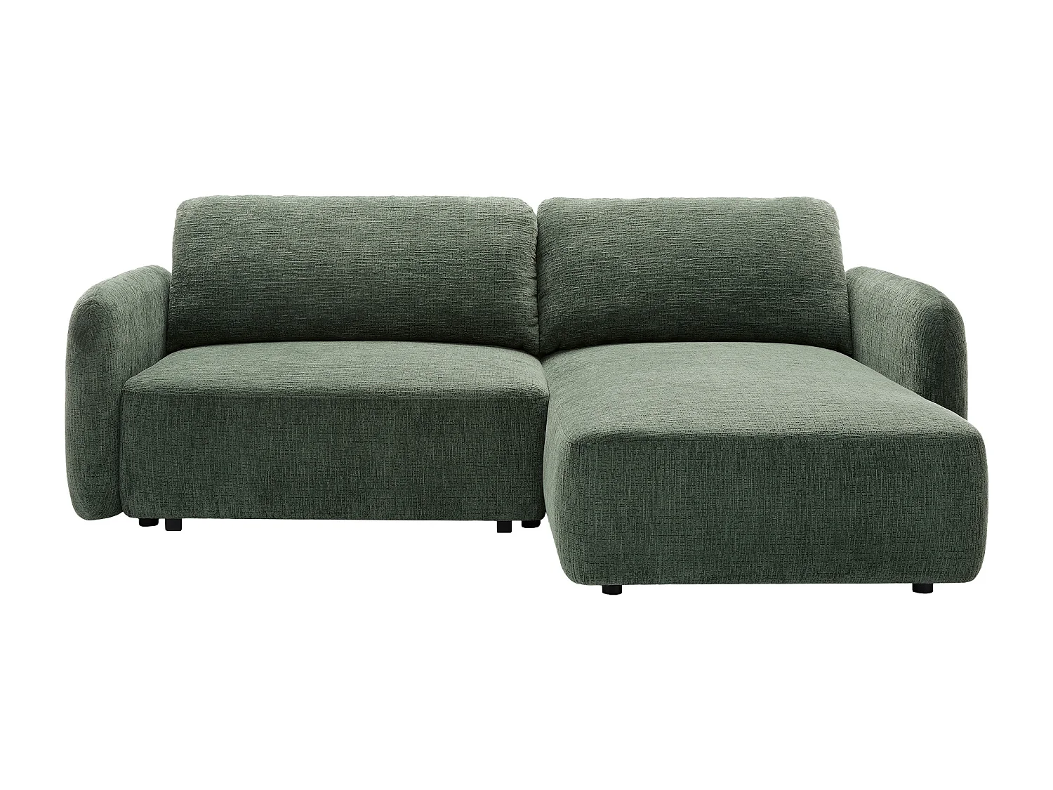 Canapé d'angle droit convertible en tissu chenille vert sapin PLUFATI