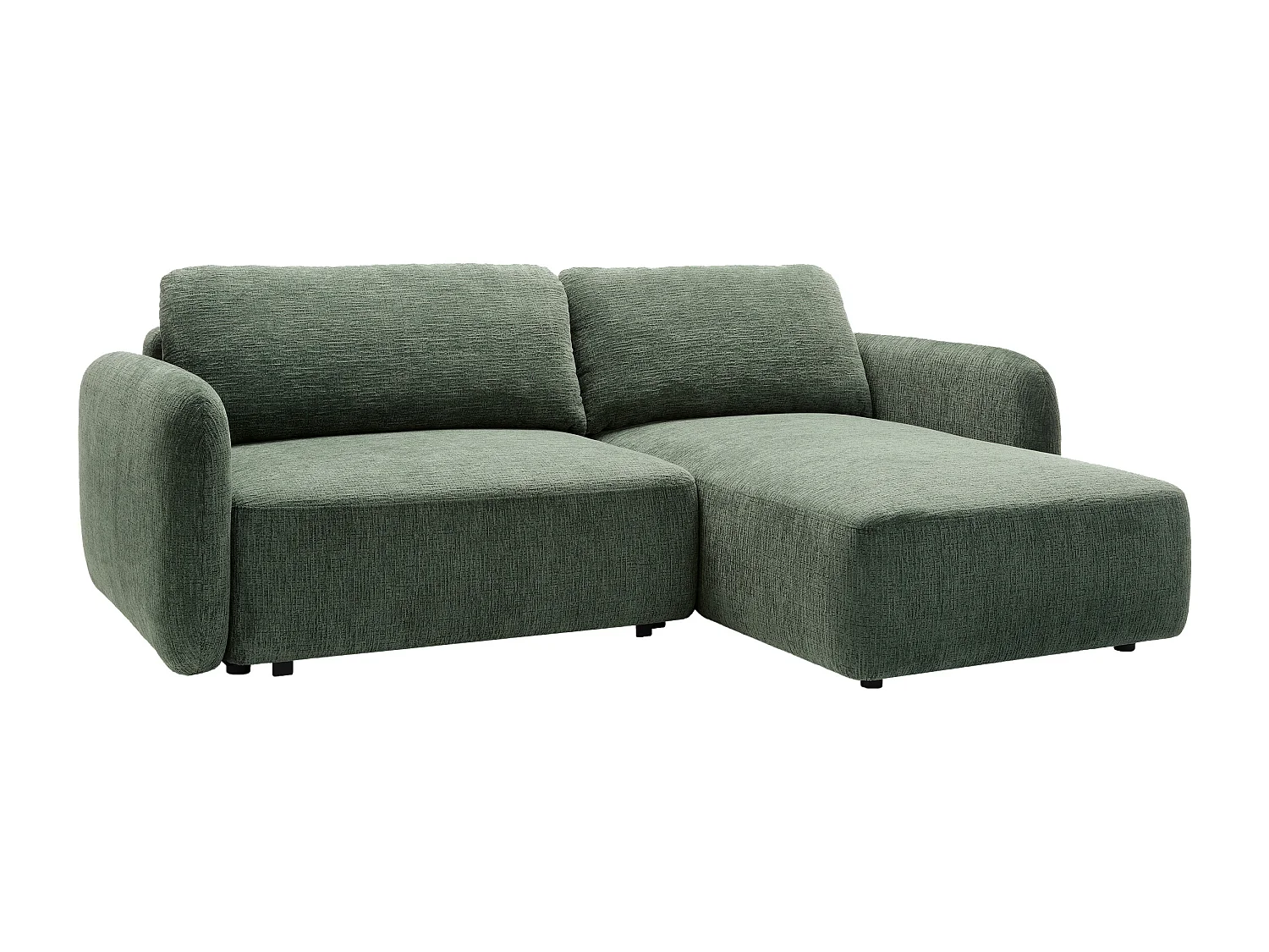 Canapé d'angle droit convertible en tissu chenille vert sapin PLUFATI