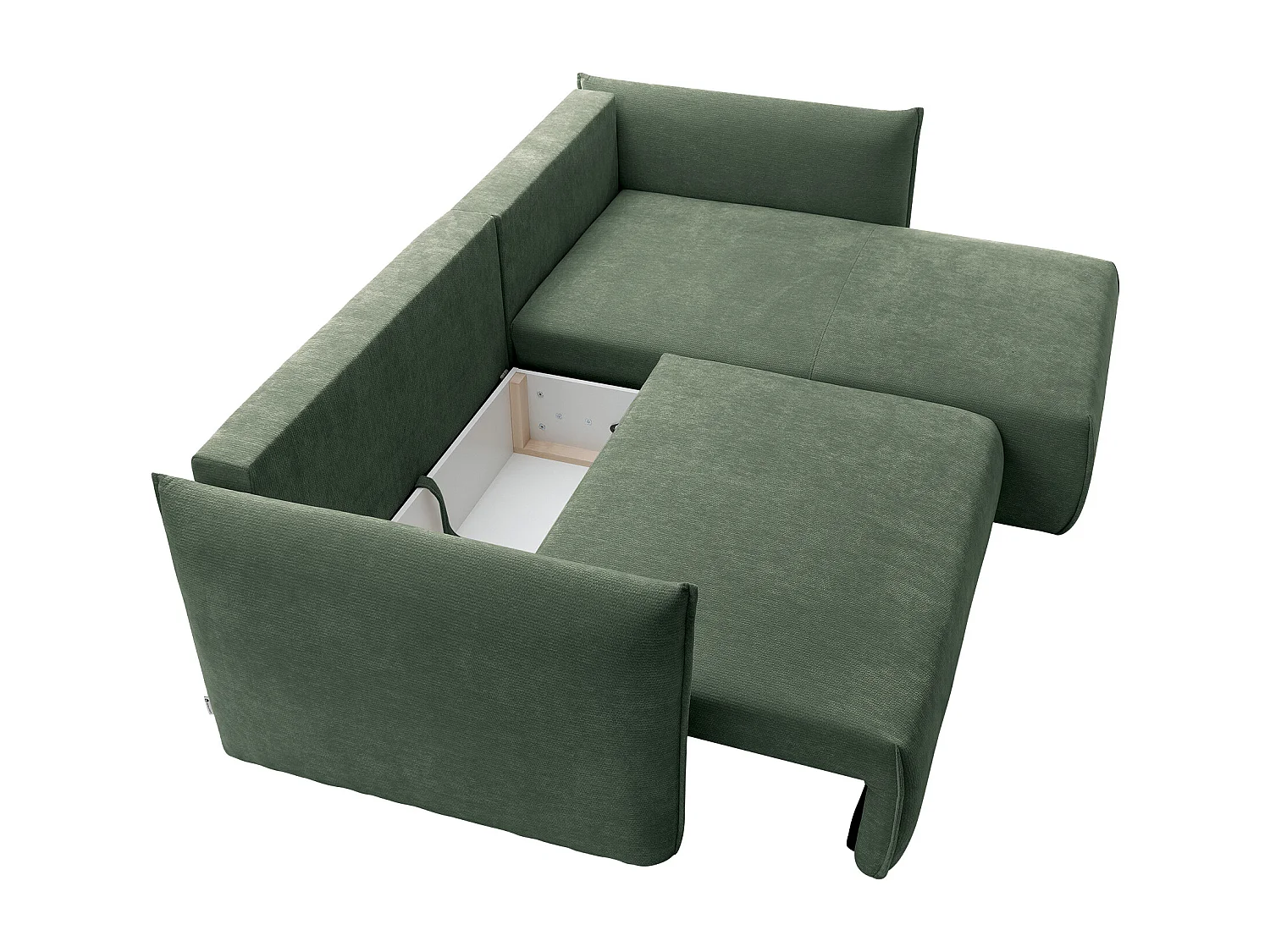 Canapé d'angle droit convertible en tissu texturé vert CARISU